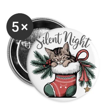 Douce nuit – Chaton en bas de Noël - Lot de 5 grands badges (56 mm) - blanc - Devant