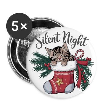 Douce nuit – Chaton en bas de Noël - Lot de 5 grands badges (56 mm) - blanc - Devant