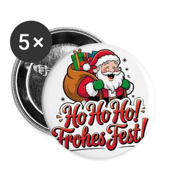 Weihnachtsmann – Ho Ho Ho! Frohes Fest - Buttons groß 56 mm (5er Pack) - Weiß - Vorne