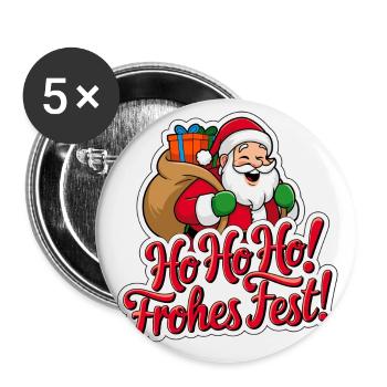 Weihnachtsmann – Ho Ho Ho! Frohes Fest - Buttons groß 56 mm (5er Pack) - Weiß - Vorne