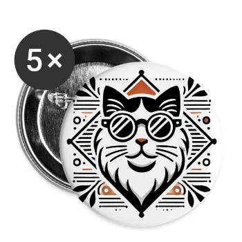 Chat cool avec des lunettes de soleil - Lot de 5 grands badges (56 mm) - blanc - Devant