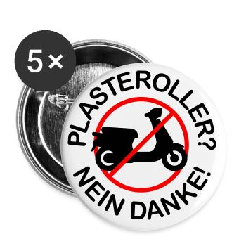Plasteroller? Nein Danke! (2-farbig) - Buttons groß 56 mm (5er Pack) - Weiß - Vorne