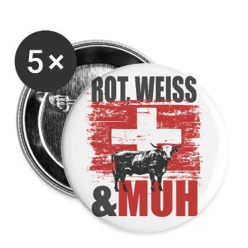 rot weiss und muh Kuh - Buttons groß 56 mm (5er Pack) - Weiß - Vorne