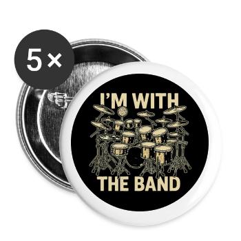 Drums Drummer Schlagzeug - Buttons groß 56 mm (5er Pack) - Weiß - Vorne