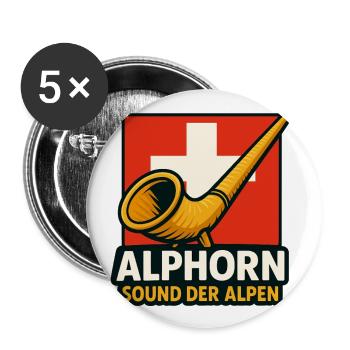 Alphorn Sound der Alpen - Buttons groß 56 mm (5er Pack) - Weiß - Vorne