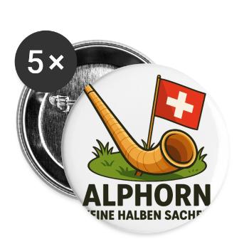 Alphorn keine halben Sachen - Buttons groß 56 mm (5er Pack) - Weiß - Vorne