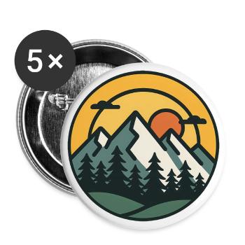 Art d'aventure au coucher du soleil en montagne - Lot de 5 grands badges (56 mm) - blanc - Devant