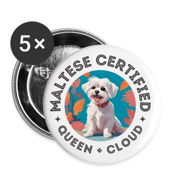 Reine maltaise certifiée - Chien mignon Circle Art - Lot de 5 grands badges (56 mm) - blanc - Devant