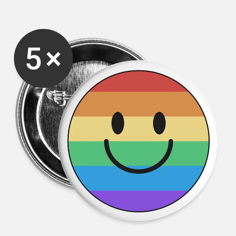 Pride rainbow smile - Buttons groß 56 mm (5er Pack) - Weiß