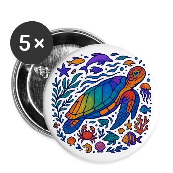 Colorful Sea Creatures – Turtle & Ocean - Buttons large 2.2''/56 mm (5-pack) - white - Front