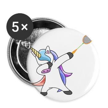 Licorne tamponnant le badminton - Lot de 5 grands badges (56 mm) - blanc - Devant