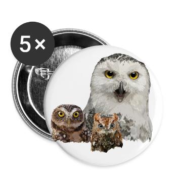 Eule, Eule und Eule - Buttons groß 56 mm (5er Pack) - Weiß - Vorne