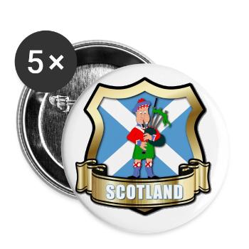 Drapeau de l'Écosse avec bouclier d'or et piper - Lot de 5 grands badges (56 mm) - blanc - Devant