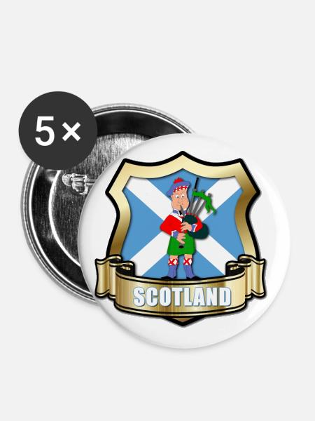 Scotland Flag with Gold Shield & Piper - Buttons large 2.2''/56 mm (5-pack) - white