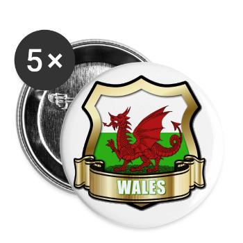 Walisische Flagge von Wales Goldschild & roter Drache - Buttons groß 56 mm (5er Pack) - Weiß - Vorne