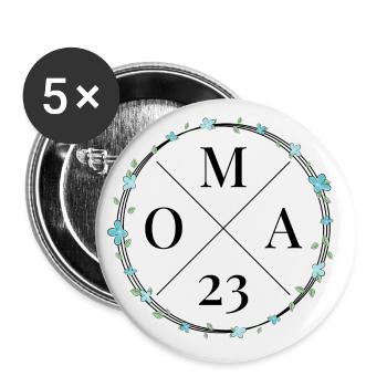 Oma 23 / Blumenkranz / Blumen / werdende Oma 2023 - Buttons groß 56 mm (5er Pack) - Weiß - Vorne