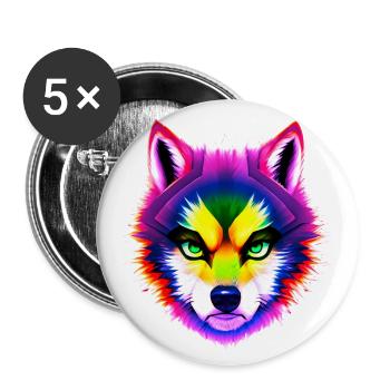 Mystischer Regenbogen Wolf Kopf - Buttons groß 56 mm (5er Pack) - Weiß - Vorne