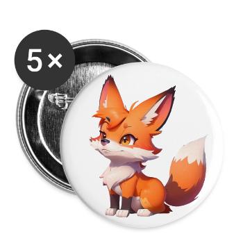 Adorable Chibi Fox - Buttons large 2.2''/56 mm (5-pack) - white - Front