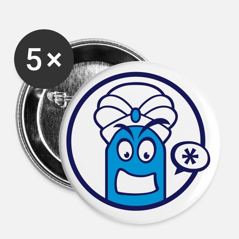 Niedliche Comic Figur (Turban, Kreis) - Buttons groß 56 mm (5er Pack) - Weiß