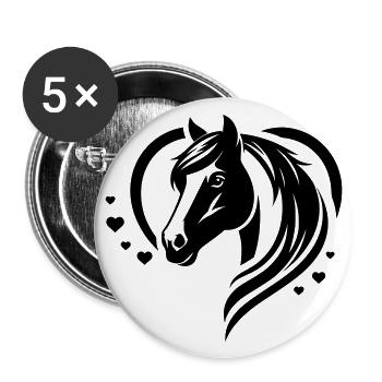 Horse Head Heart - Buttons large 2.2''/56 mm (5-pack) - white - Front
