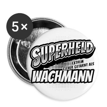 Superheld, clever getarnt als Wachmann - Buttons groß 56 mm (5er Pack) - Weiß - Vorne