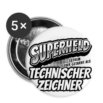 Superheld, clever getarn Technischer Zeichner - Buttons groß 56 mm (5er Pack) - Weiß - Vorne