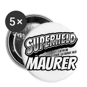 Superheld, clever getarnt als Maurer - Buttons groß 56 mm (5er Pack) - Weiß - Vorne