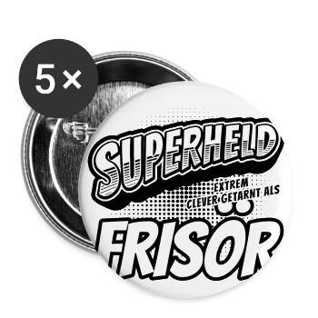 Superheld, clever getarnt als Frisör - Buttons groß 56 mm (5er Pack) - Weiß - Vorne