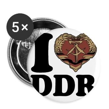I Love DDR - Herz - Ostalgie - Buttons groß 56 mm (5er Pack) - Weiß - Vorne