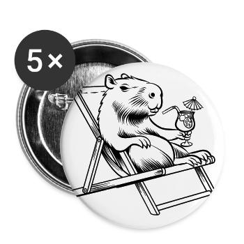Don't worry be Cappy - Capybara - Urlaub - Buttons groß 56 mm (5er Pack) - Weiß - Vorne