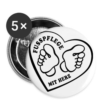 Fußpflege mit Herz - Fuß - Füße - Spruch - Buttons groß 56 mm (5er Pack) - Weiß - Vorne