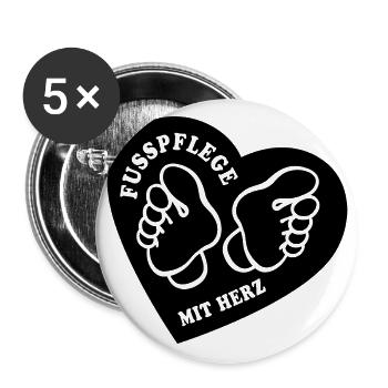 Füße - Fußpflege mit Herz - Podologin - Spruch - Buttons groß 56 mm (5er Pack) - Weiß - Vorne