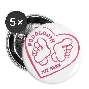 Füße - Podologin mit Herz - Fußpflege - Spruch - Buttons groß 56 mm (5er Pack) - Weiß - Vorne