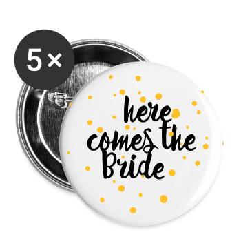Here comes the Bride - Buttons groß 56 mm (5er Pack) - Weiß - Vorne