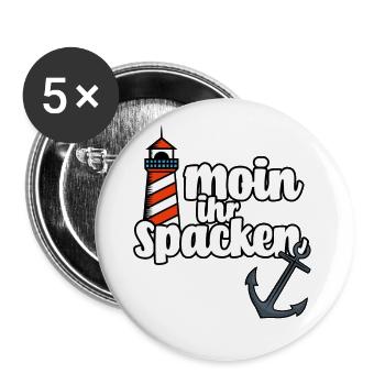 Moin ihr Spacken - Leuchtturm & Anker Geschenk - Buttons groß 56 mm (5er Pack) - Weiß - Vorne