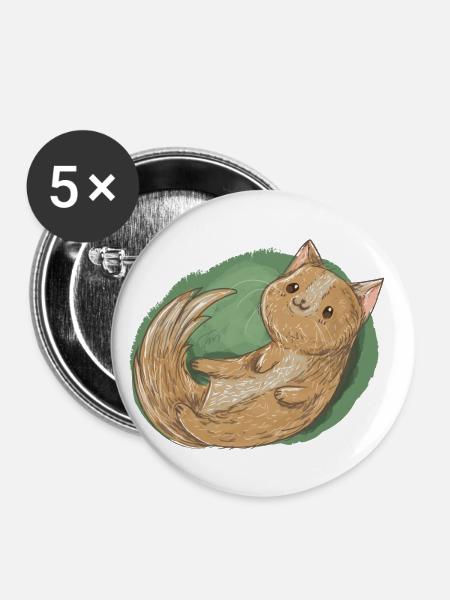 Rollendes Kätzchen - Buttons groß 56 mm (5er Pack) - Weiß