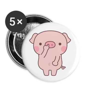 Cute Little Piggy Picking Nose Doodle - Buttons large 2.2''/56 mm (5-pack) - white - Front