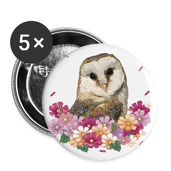 Eule - Buttons groß 56 mm (5er Pack) - Weiß - Vorne