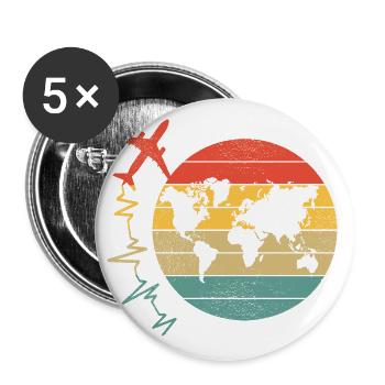 Pilote d’avion Flyer Carte du monde Heartbeat Travel - Lot de 5 grands badges (56 mm) - blanc - Devant