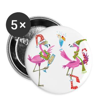 Flamingo-Weihnachten. Weihnachtsgeschenk - Buttons groß 56 mm (5er Pack) - Weiß - Vorne