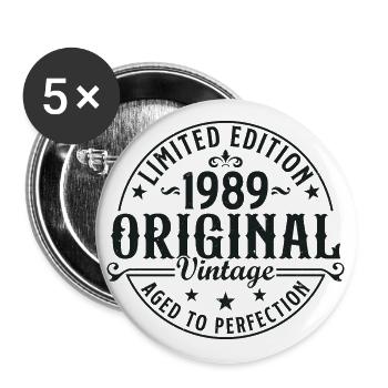 Vintage 1989 Jahrgang geboren Geburtstag Retro - Buttons groß 56 mm (5er Pack) - Weiß - Vorne