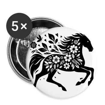 Fleurs De Silhouette De Cheval - Lot de 5 grands badges (56 mm) - blanc - Devant