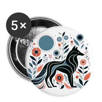 Floral Wolf - Buttons large 2.2''/56 mm (5-pack) - white - Front