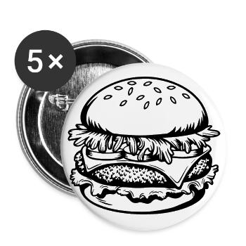 Burger - Fast Food - Lecker - Buttons groß 56 mm (5er Pack) - Weiß - Vorne