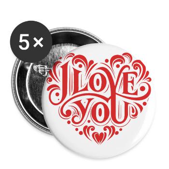 I love You - Valentine' Day - Love - Gift - Buttons large 2.2''/56 mm (5-pack) - white - Front