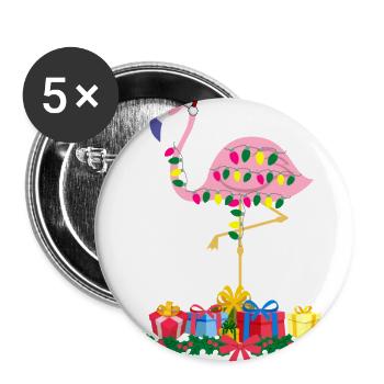 Flamingo-Weihnachten. Weihnachtsgeschenk - Buttons groß 56 mm (5er Pack) - Weiß - Vorne
