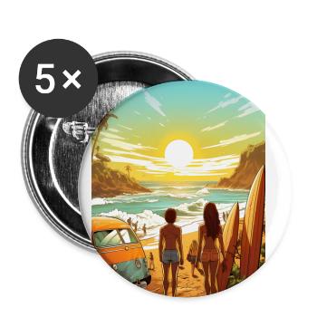 Scène de plage avec planche de surf - Lot de 5 grands badges (56 mm) - blanc - Devant