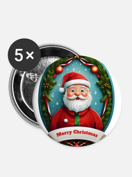 Weihnachtsmann - Buttons groß 56 mm (5er Pack) - Weiß