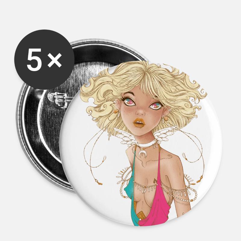 Angelic gaze - Buttons large 2.2''/56 mm (5-pack) - white