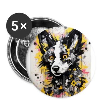 [MB] Border Collie Charm in Yellow - Buttons large 2.2''/56 mm (5-pack) - white - Front
